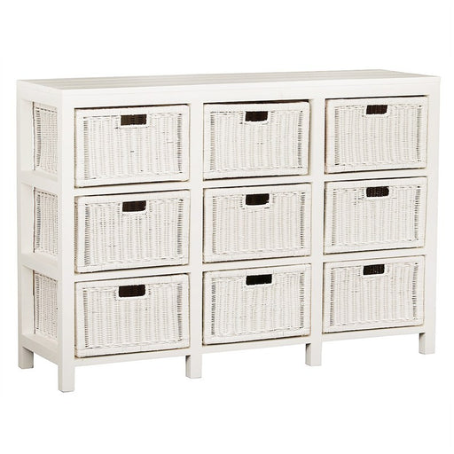Raffles French Rattan Cabinet Dresser Chest of Drawers  Solid Timber 9 Basket Storage Unit, White CFS168SB-009-RT-WH_1