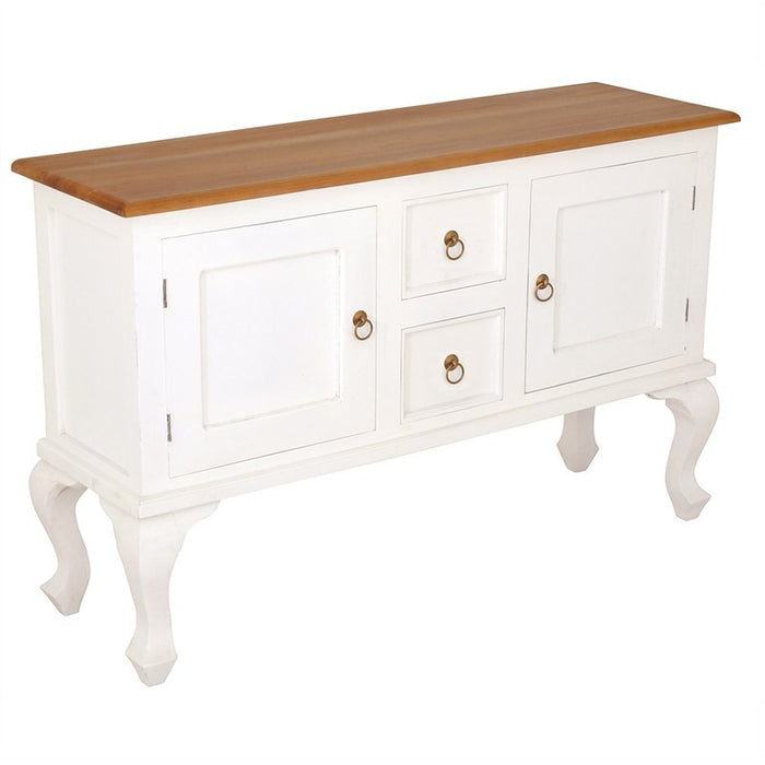 Natural Paris House French Buffet Console Table Queen Annie Solid Timber 2 Door 2 Drawer Sofa Table, 130cm, White Scandinavia CFS168ST-202-QA-WR_1