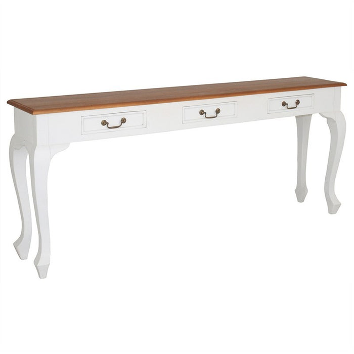 Natural Paris House French Console Table Queen Ann Solid Timber 3 Drawer 180cm Sofa Table - White Scandinavia CFS168ST-003-QA-WR_1