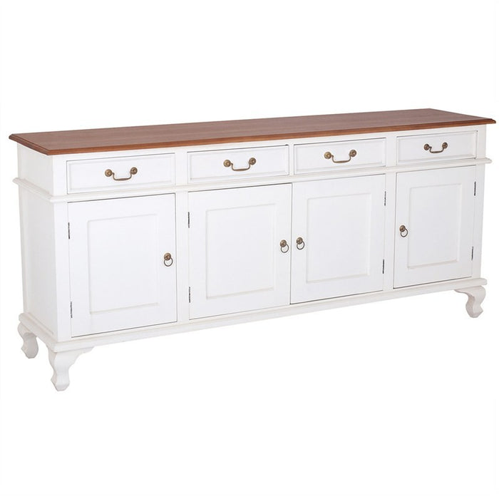 Flash Sale - Natural French Buffet Sideboard Queen Annie Solid Timber 4 Door 4 Drawer 200cm Table - White Scandinavia CFS168SB-404-QA-WR_1