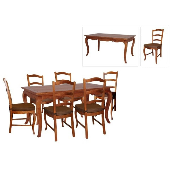 Natural Paris House French Dining Table Queen Annie 200cm with 6 Chair Set