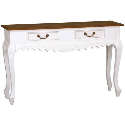 Natural Paris House French Console Table Queen Annie Solid Timber 2 Drawer Sofa Writing Desk, White Scandinavia CFS168ST-002-CV-WR_1