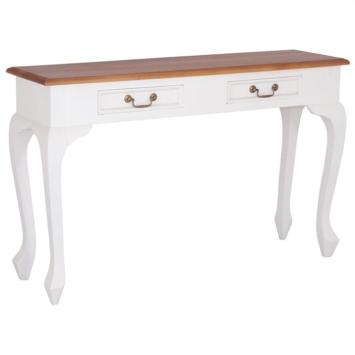 Natural Paris House French Console Desk Queen Annie Solid Timber 2 Drawer Sofa Table, 120cm, White Scandinavia CFS168ST-002-QA-WR_1