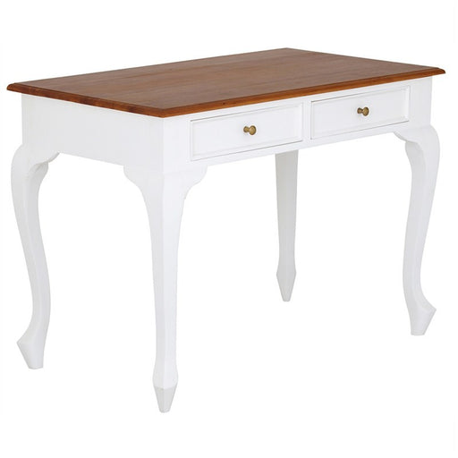 Natural Paris House French Study Writing Table Queen Annie Solid Timber 2 Drawer Desk - White Scandinavia  CFS168DK-002-QA-WR_1