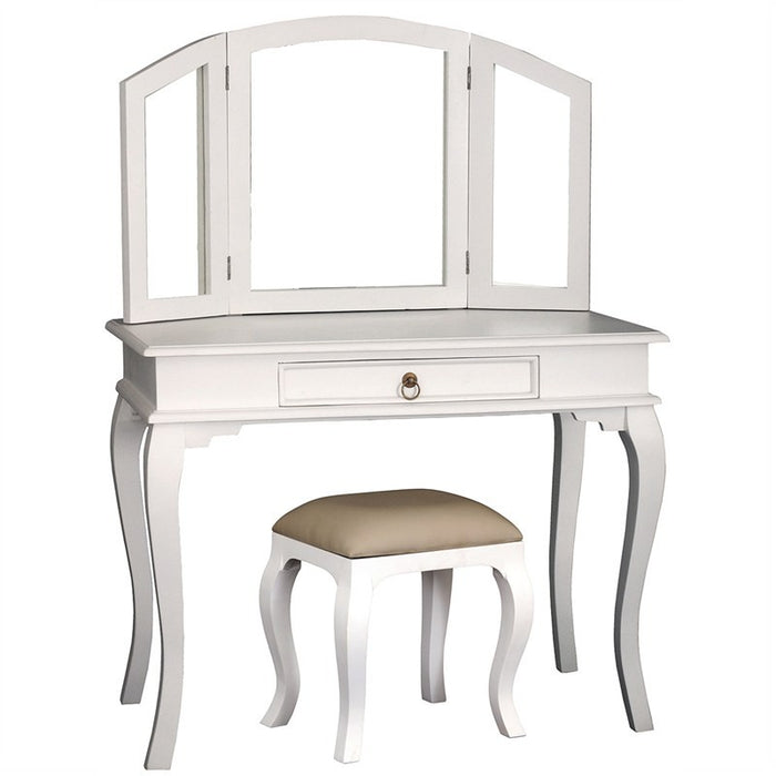 Paris House French Vanity Table Set Queen Annie Solid Timber Dressing Table with Stool - White CFS168ST-001-MR-QA-SET-WH_1