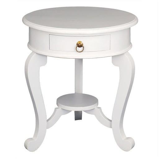 Province Cabriol French Side Table Solid Timber Wood Round Lamp Table, White cfs168LT-001-RD-CL-WH_1