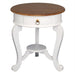 Raffles French Bedside Night Stand Cabriole Solid Timber Round Lamp Table, White Scandinavia CFS168LT-001-RD-CL-WR_1