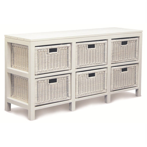 Raffles French Dresser Chest of Drawers Cabinet Cupboard Solid Timber Storage Unit with 6 Rattan Baskets, White CFS168SB-006-RT-WH_1